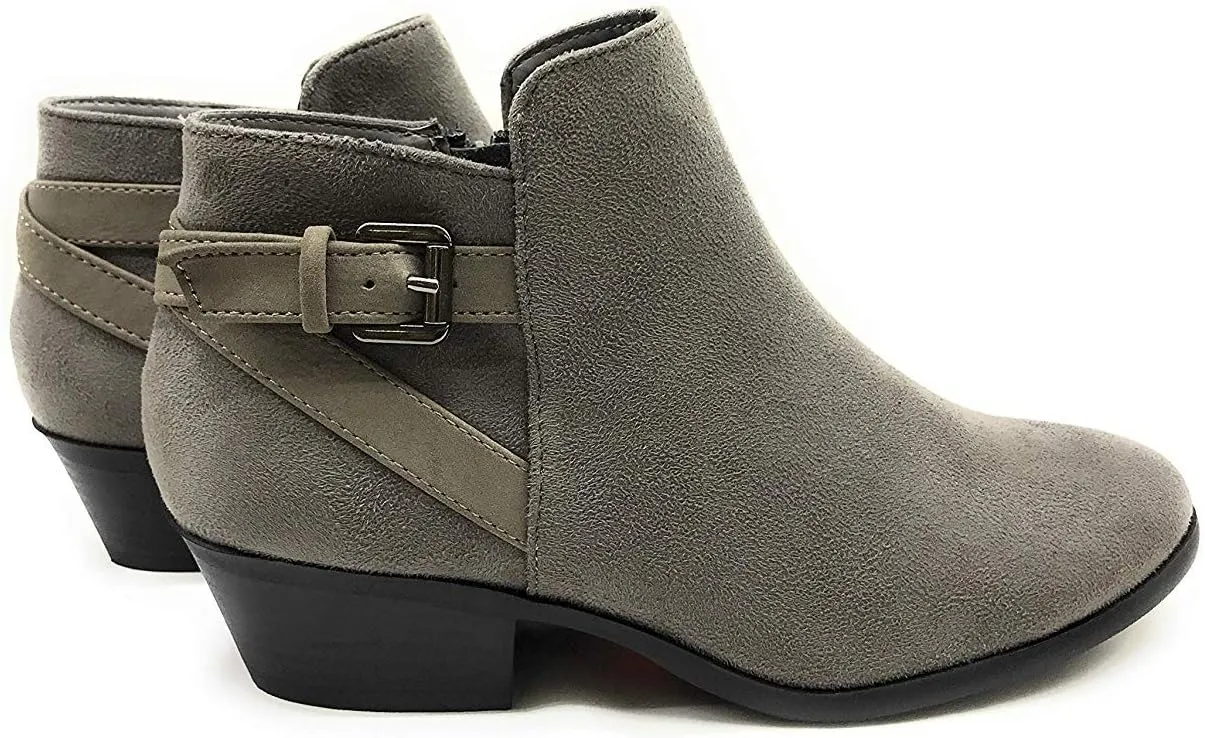 Soda CHOYA Women's Round Toe Faux Suede Stacked Heel Western Ankle Bootie