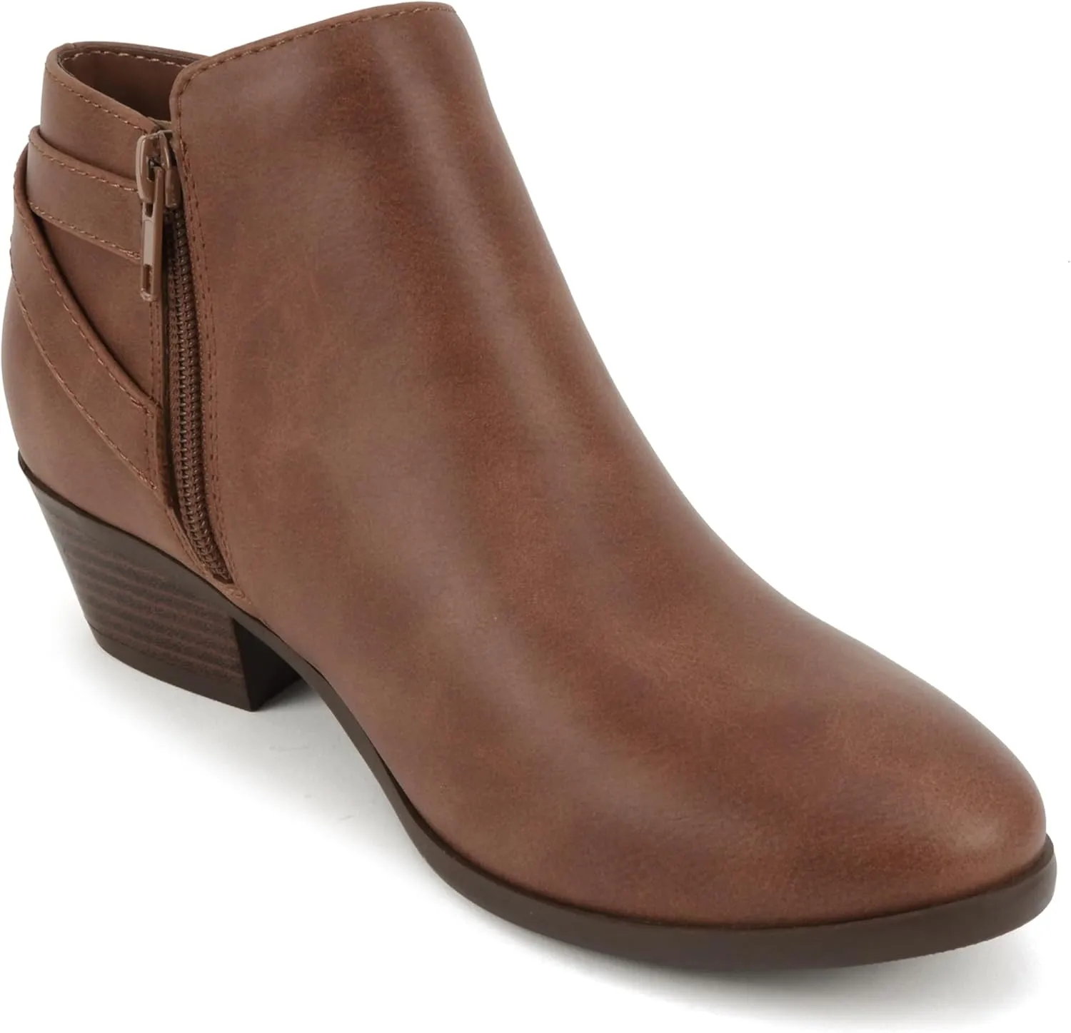 Soda CHOYA Women's Round Toe Faux Suede Stacked Heel Western Ankle Bootie