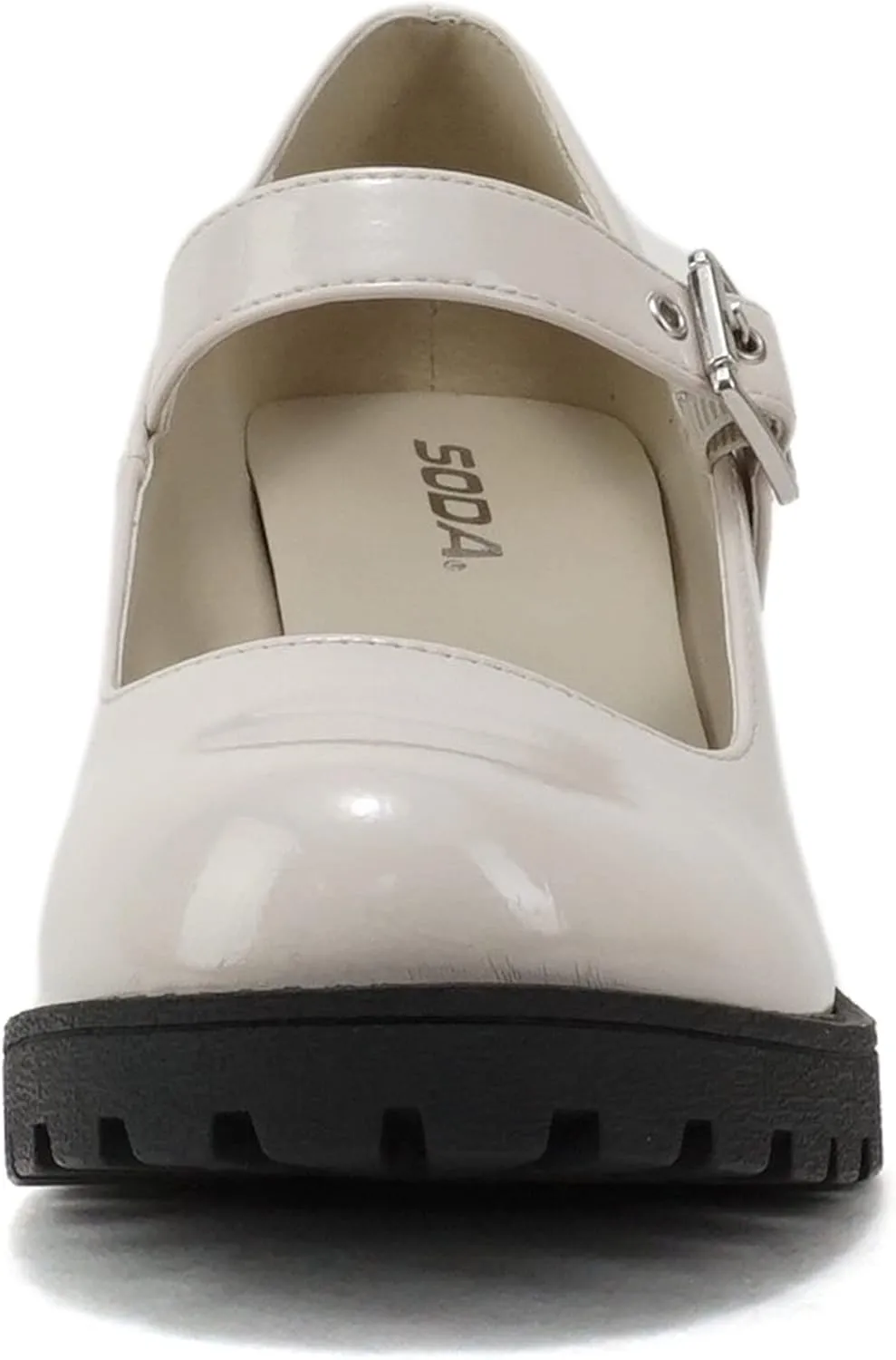 Soda “Eviana” ~ Women Mary Jane Round Toe Mid Chunky Block Heel Lug Sole Pump with Adjustable Strap