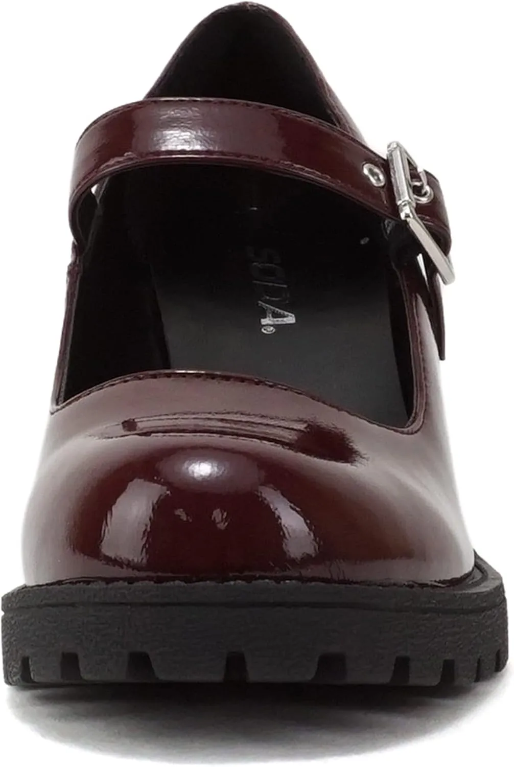 Soda “Eviana” ~ Women Mary Jane Round Toe Mid Chunky Block Heel Lug Sole Pump with Adjustable Strap