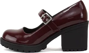 Soda “Eviana” ~ Women Mary Jane Round Toe Mid Chunky Block Heel Lug Sole Pump with Adjustable Strap