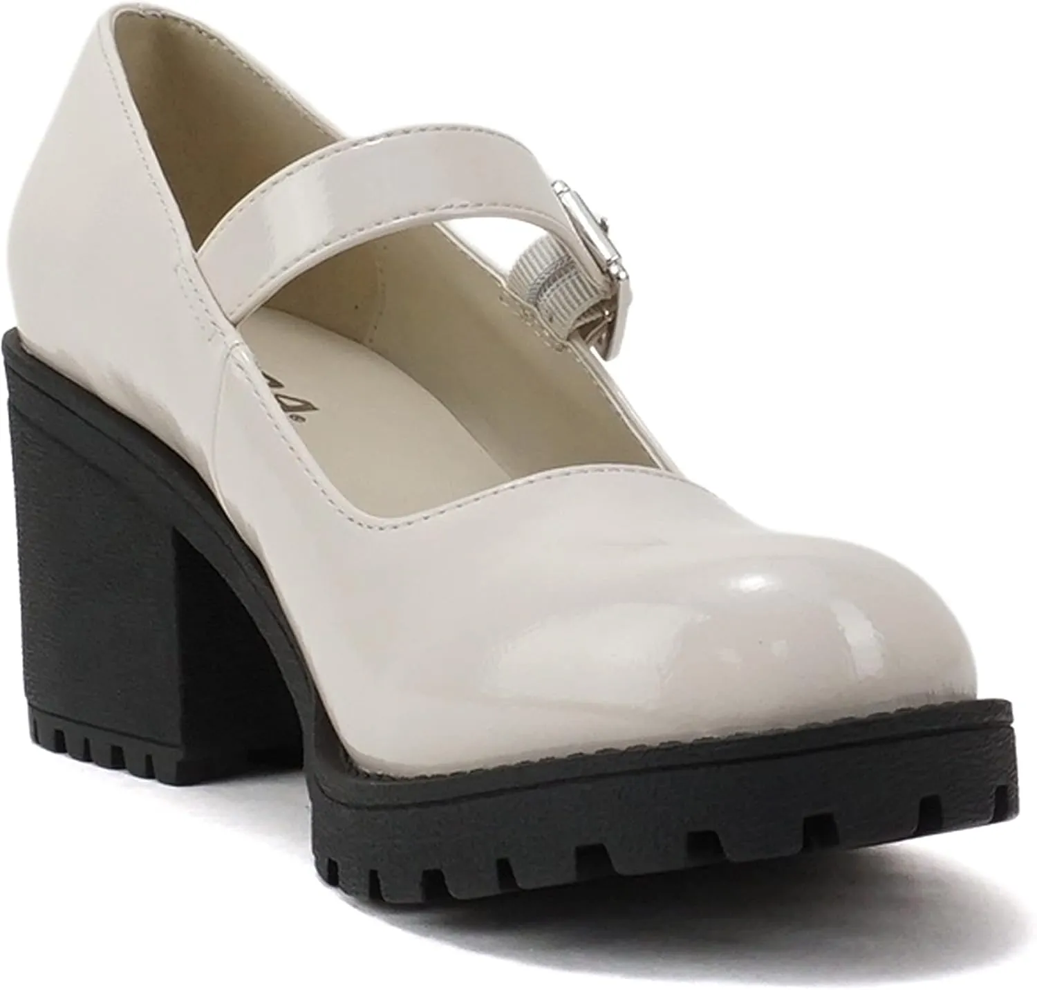 Soda “Eviana” ~ Women Mary Jane Round Toe Mid Chunky Block Heel Lug Sole Pump with Adjustable Strap