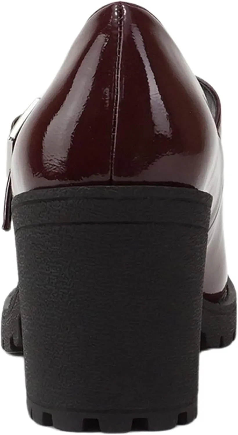 Soda “Eviana” ~ Women Mary Jane Round Toe Mid Chunky Block Heel Lug Sole Pump with Adjustable Strap