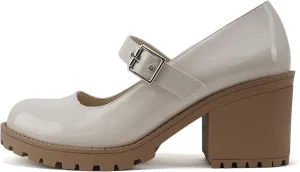Soda “Eviana” ~ Women Mary Jane Round Toe Mid Chunky Block Heel Lug Sole Pump with Adjustable Strap