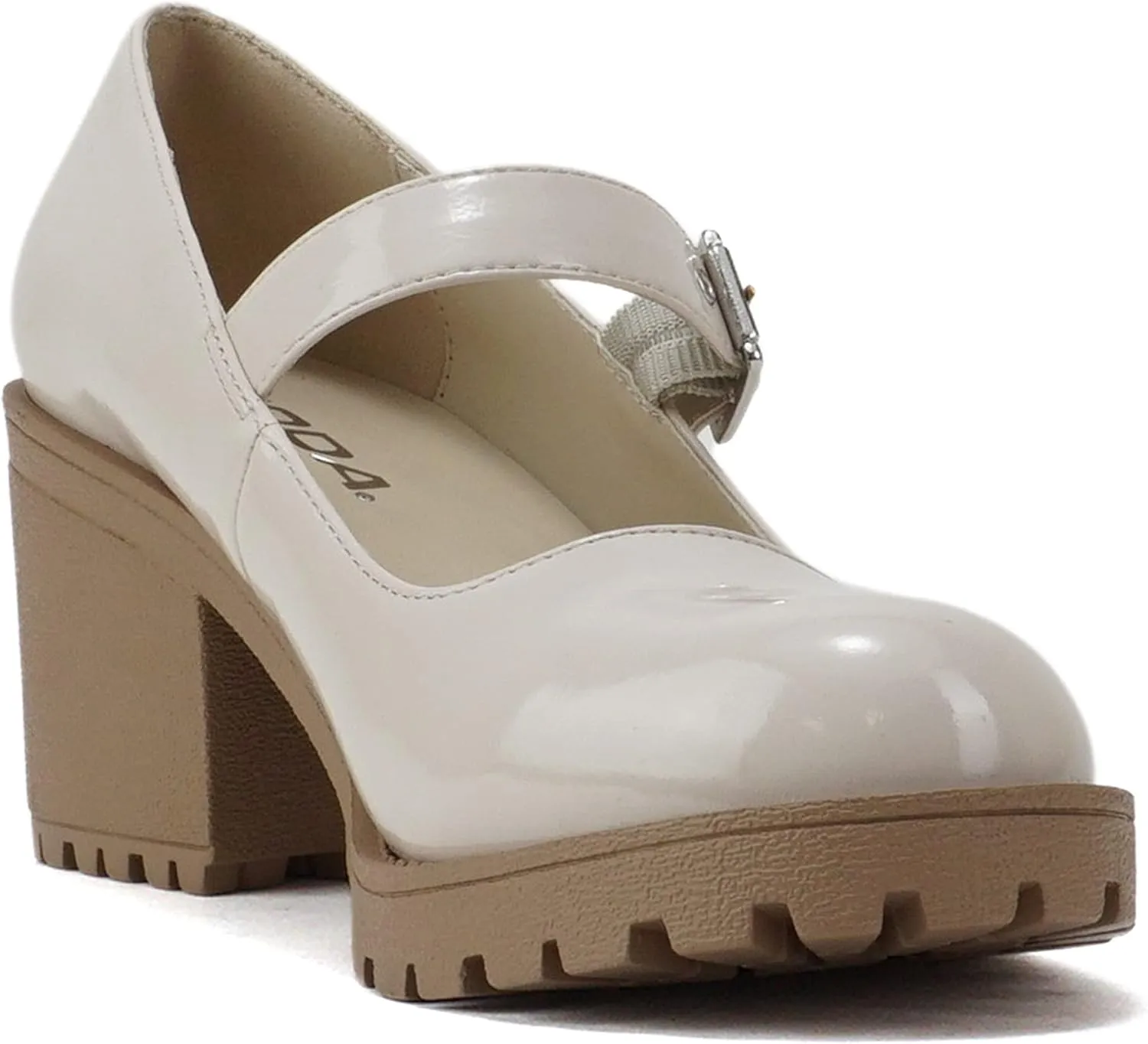 Soda “Eviana” ~ Women Mary Jane Round Toe Mid Chunky Block Heel Lug Sole Pump with Adjustable Strap