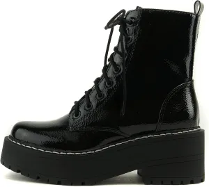 Soda FLING Women Chunky Lug Sole Lace up Fashion Combat Ankle Boot w/Side Zipper