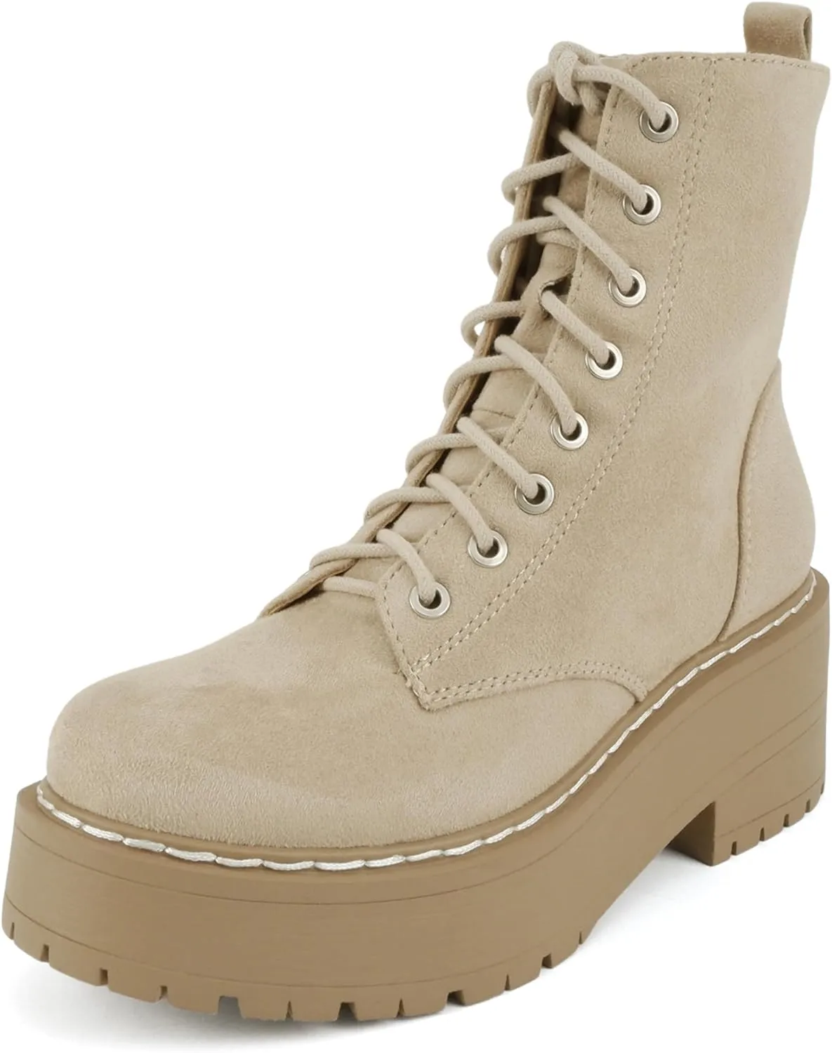 Soda FLING Women Chunky Lug Sole Lace up Fashion Combat Ankle Boot w/Side Zipper