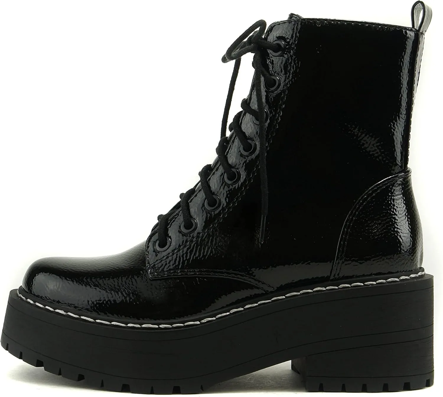 Soda FLING Women Chunky Lug Sole Lace up Fashion Combat Ankle Boot w/Side Zipper