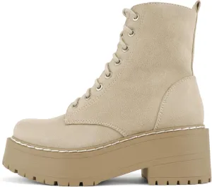 Soda FLING Women Chunky Lug Sole Lace up Fashion Combat Ankle Boot w/Side Zipper
