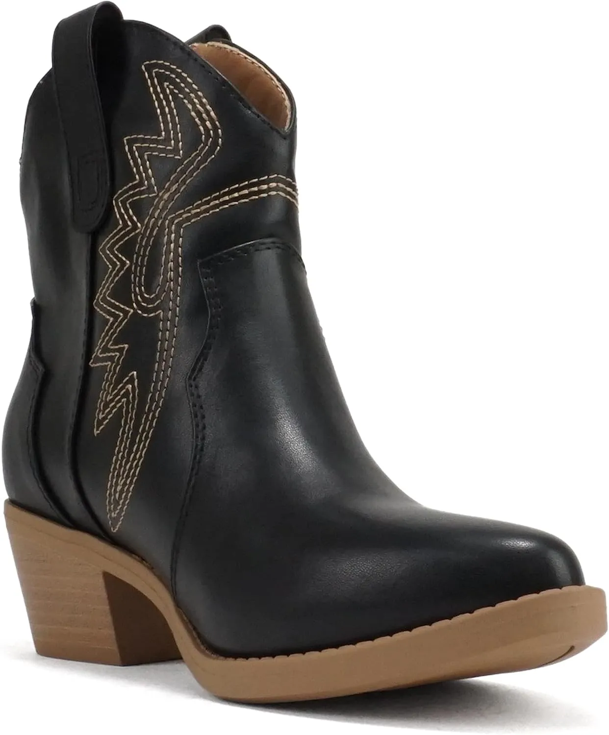 Soda “GESSO” ~ Women Pointed Toe Stitch Slip-On Low Stack Heel Ankle Western Boot