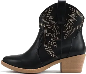 Soda “GESSO” ~ Women Pointed Toe Stitch Slip-On Low Stack Heel Ankle Western Boot