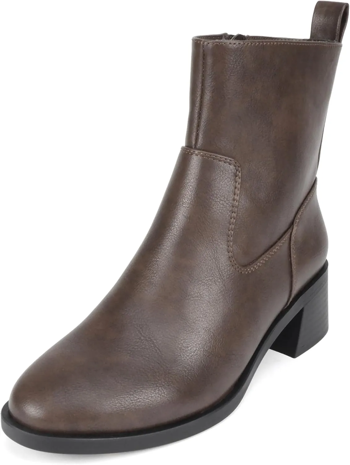 Soda “Heron” ~ Women Round Toe Low Block Heel Ankle Boot with Side Zipper