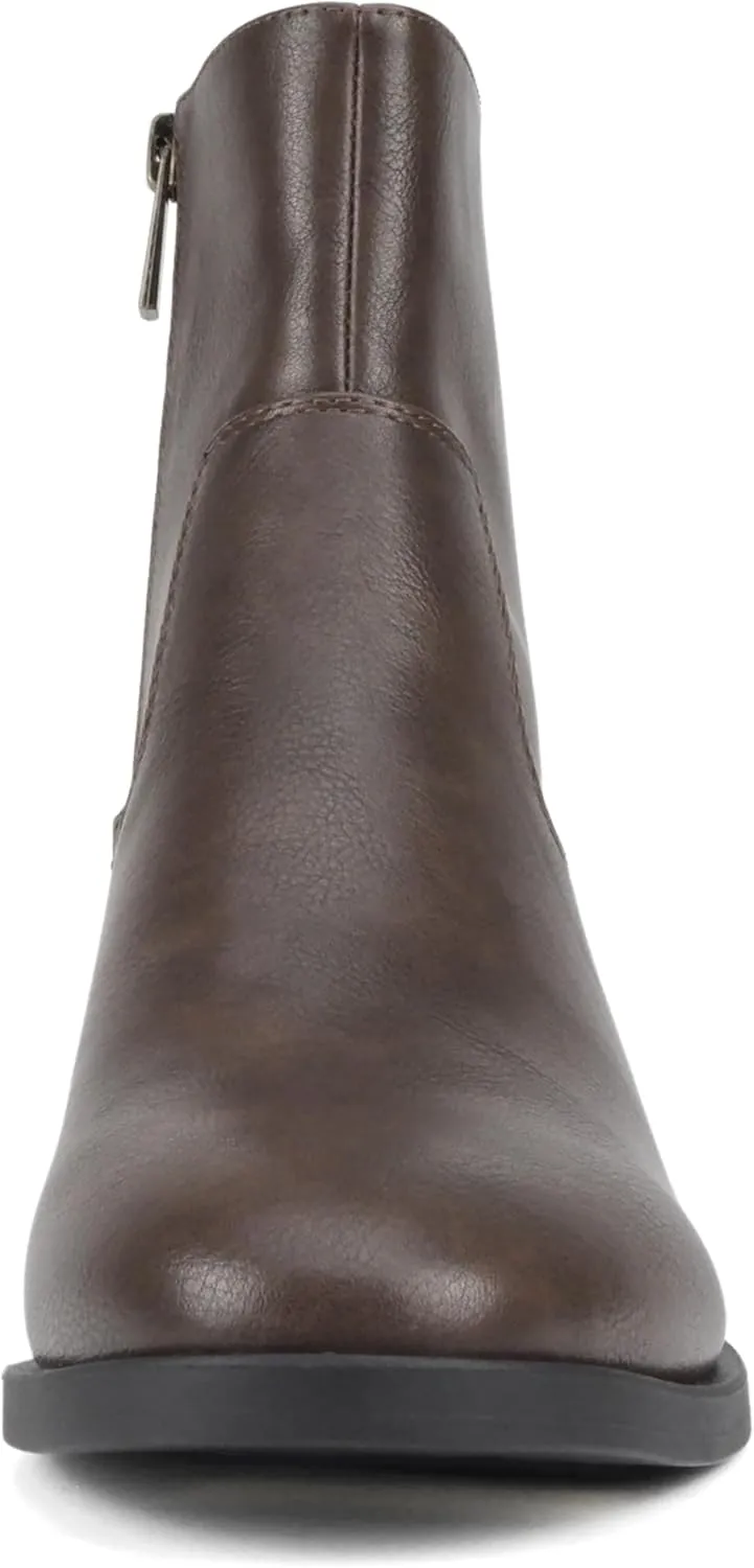 Soda “Heron” ~ Women Round Toe Low Block Heel Ankle Boot with Side Zipper