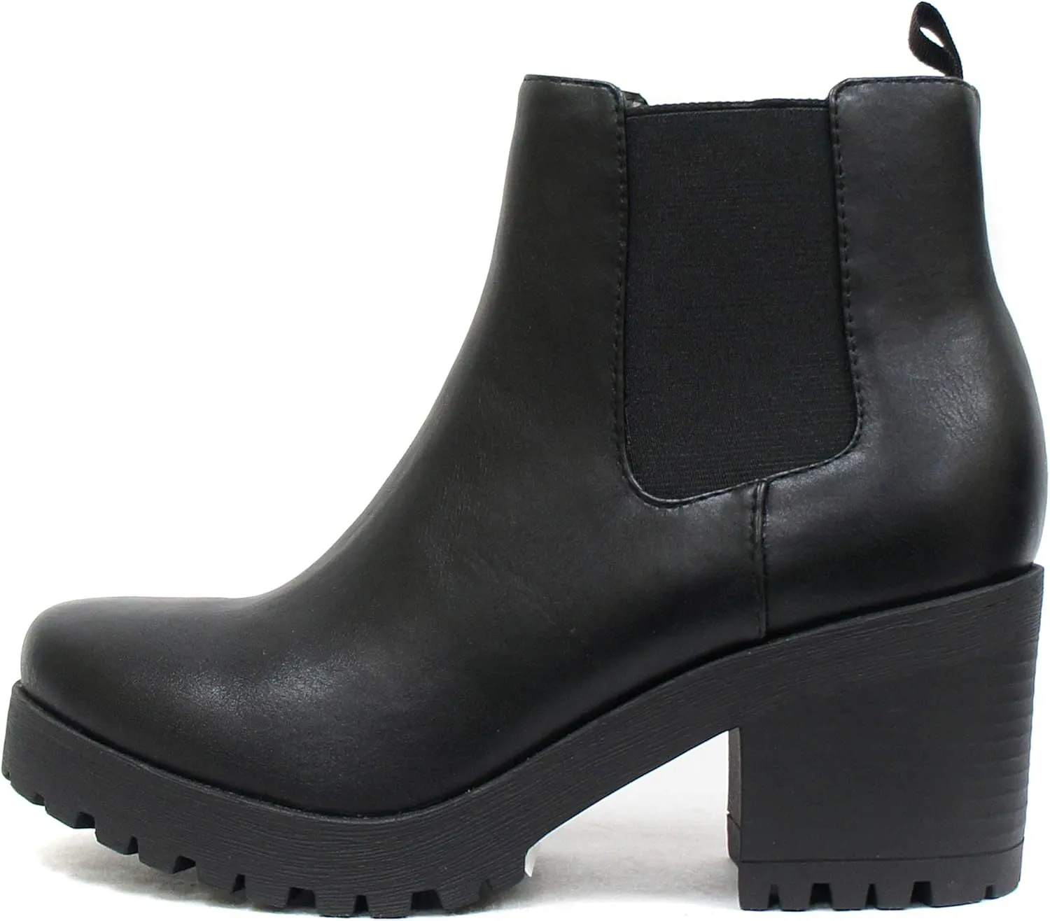 Soda JABER ~ WOMEN LUG SOLE MID HEEL FASHION ANKLE BOOTIE W/DOUBLE ELASTIC GORE