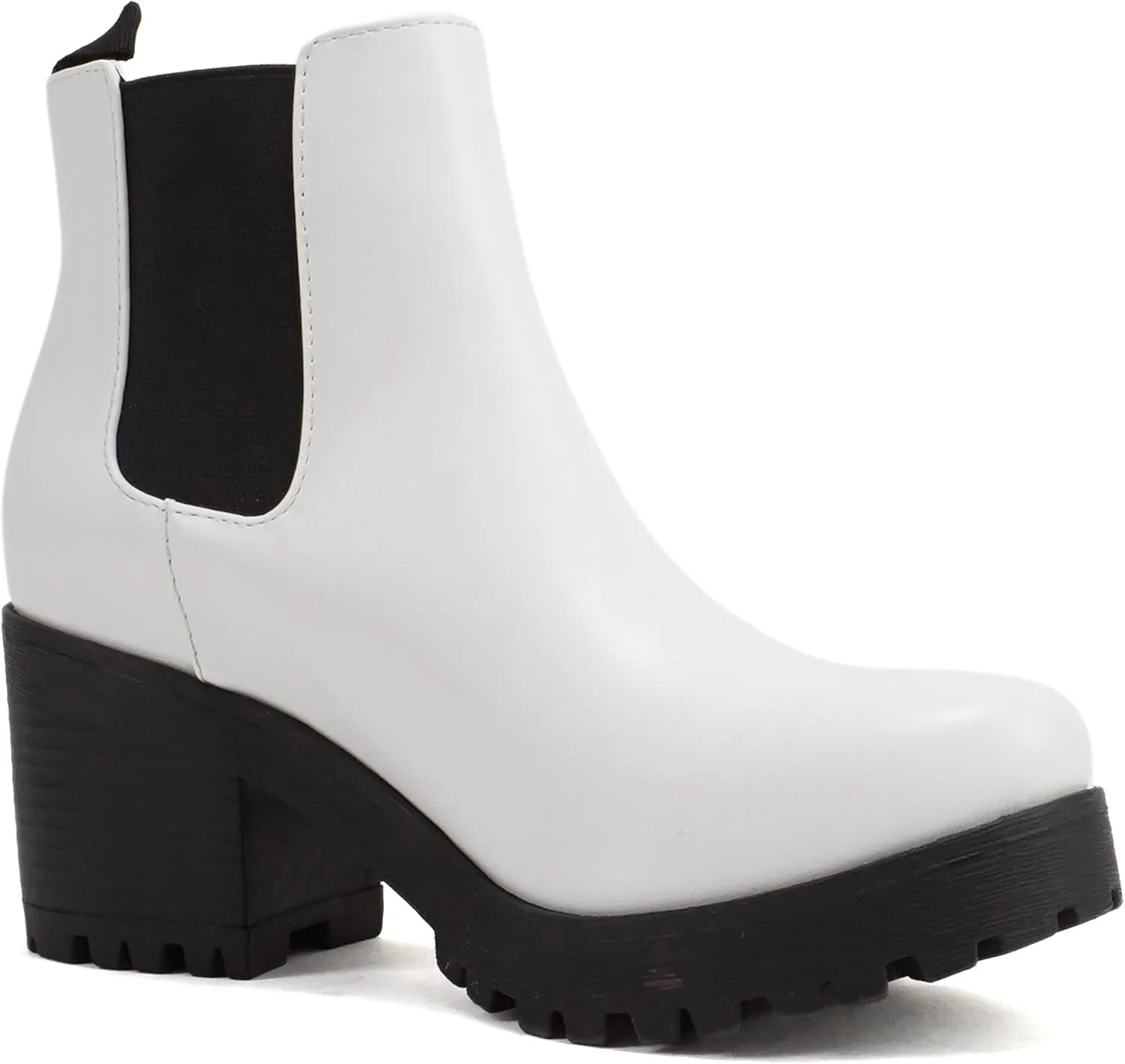 Soda JABER ~ WOMEN LUG SOLE MID HEEL FASHION ANKLE BOOTIE W/DOUBLE ELASTIC GORE
