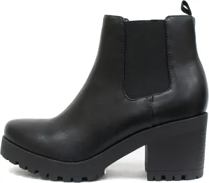 Soda JABER ~ WOMEN LUG SOLE MID HEEL FASHION ANKLE BOOTIE W/DOUBLE ELASTIC GORE