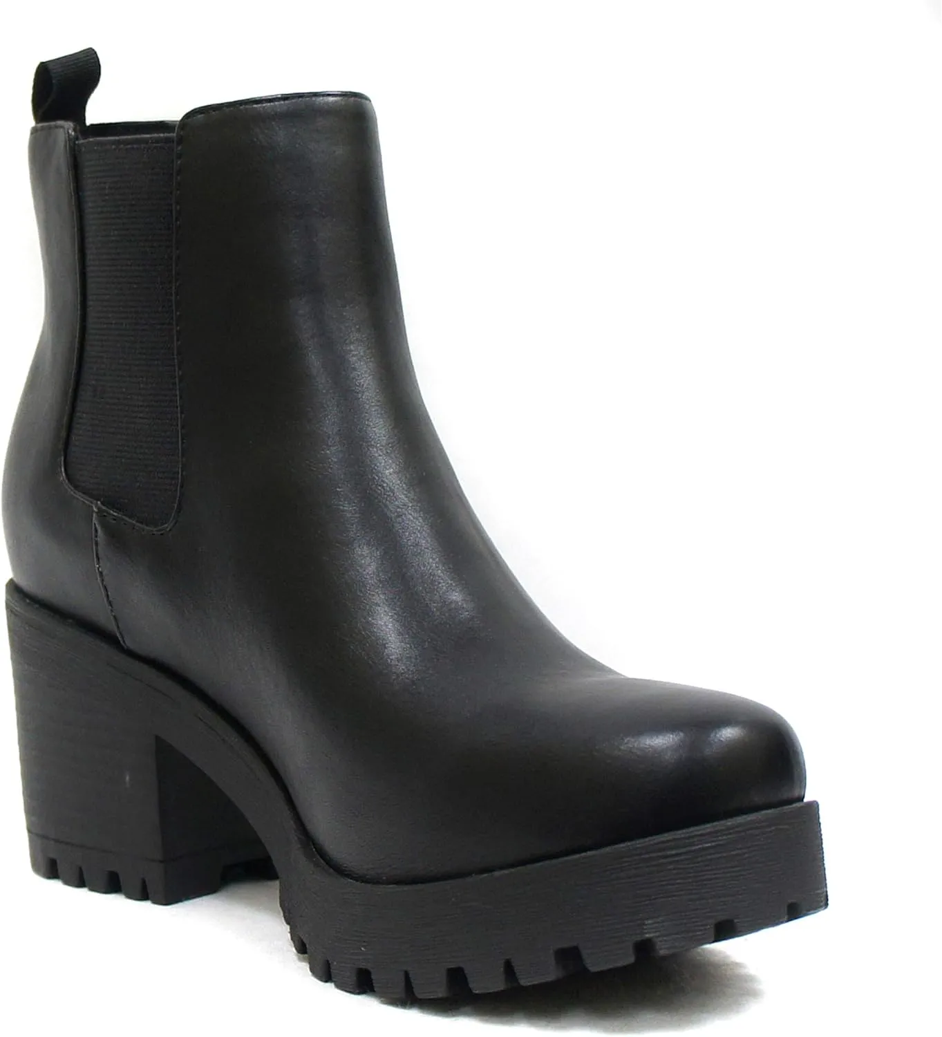 Soda JABER ~ WOMEN LUG SOLE MID HEEL FASHION ANKLE BOOTIE W/DOUBLE ELASTIC GORE