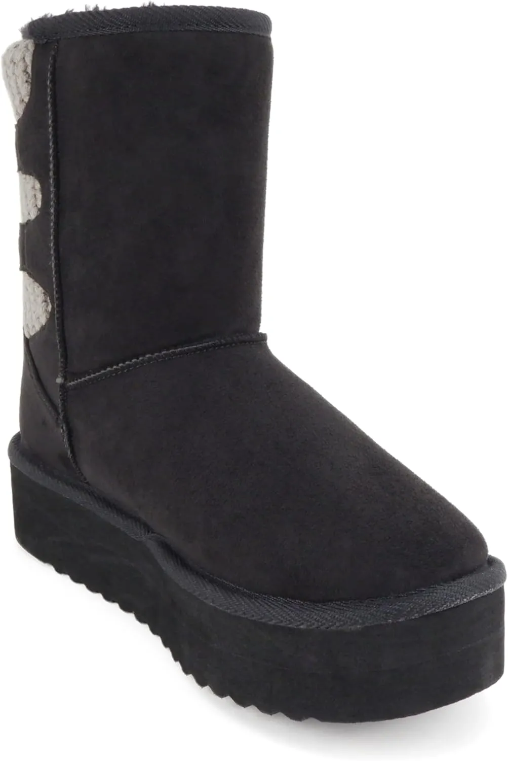 Soda “Medal” ~ Women Round Toe Belt Strap Sweater Shaft Lug Sole Low Flatform Sherpa-lined Mid-Calf Boot