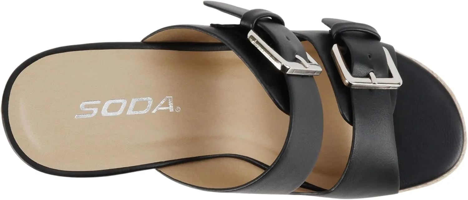 Soda “Nakia” ~ Women Open Round Toe Double Strap Wedge Sandal with Buckle Closures