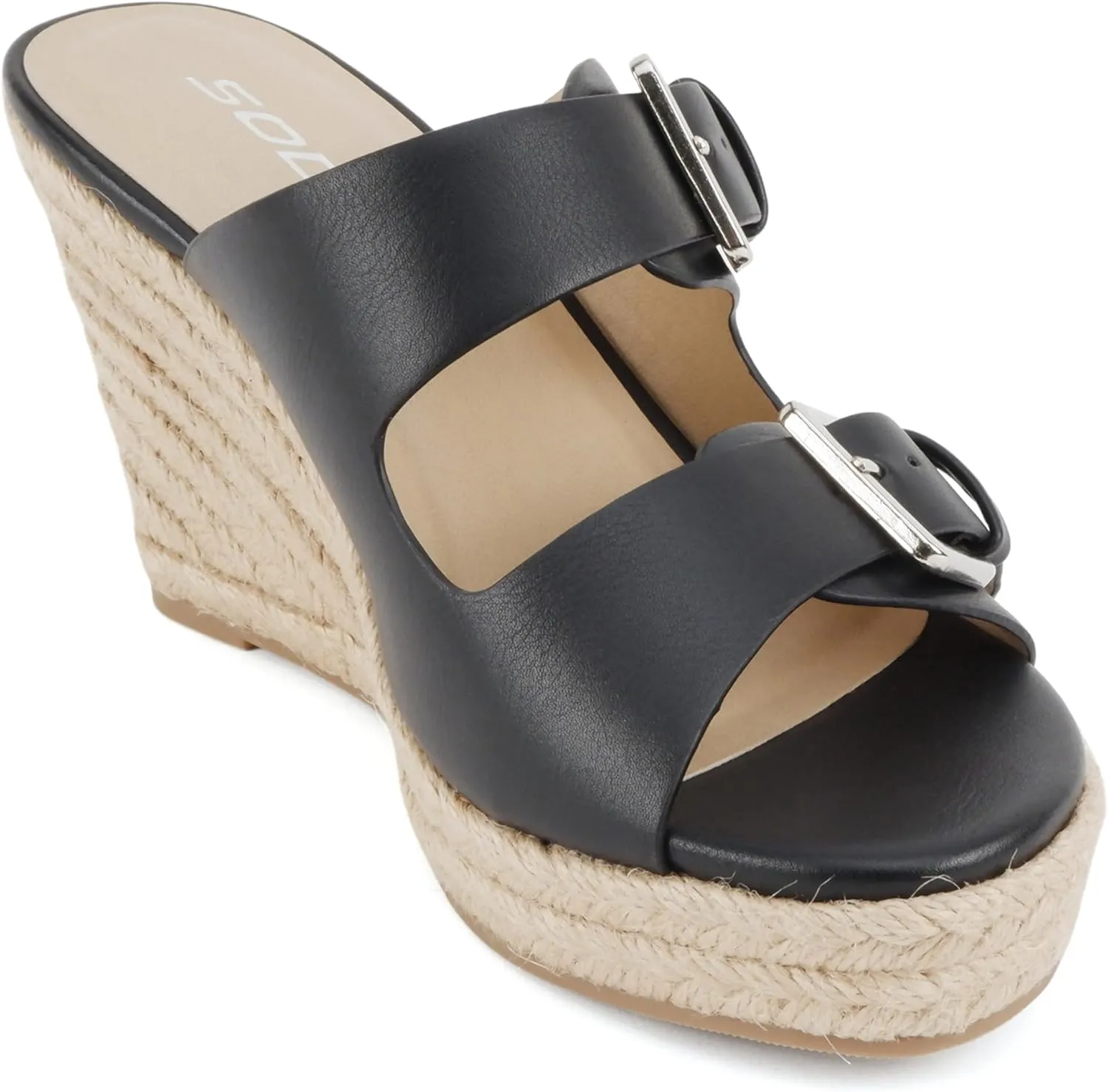 Soda “Nakia” ~ Women Open Round Toe Double Strap Wedge Sandal with Buckle Closures