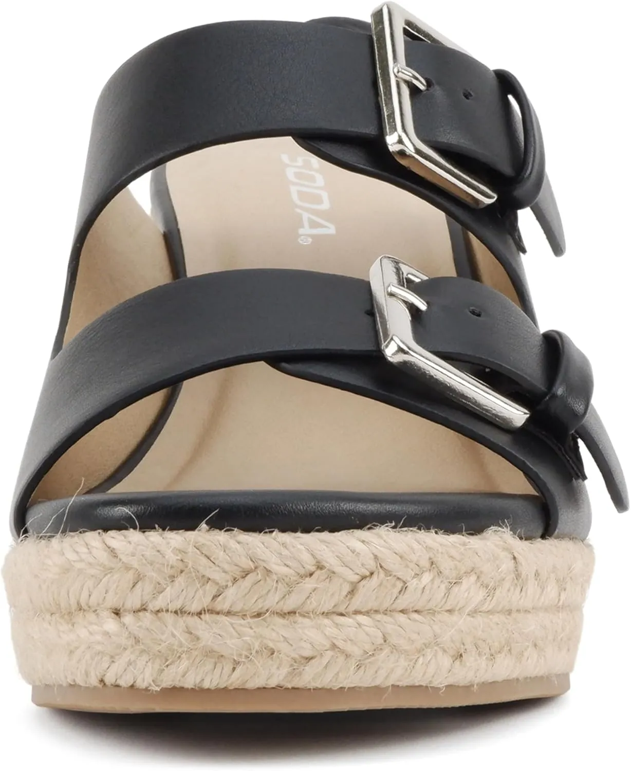 Soda “Nakia” ~ Women Open Round Toe Double Strap Wedge Sandal with Buckle Closures