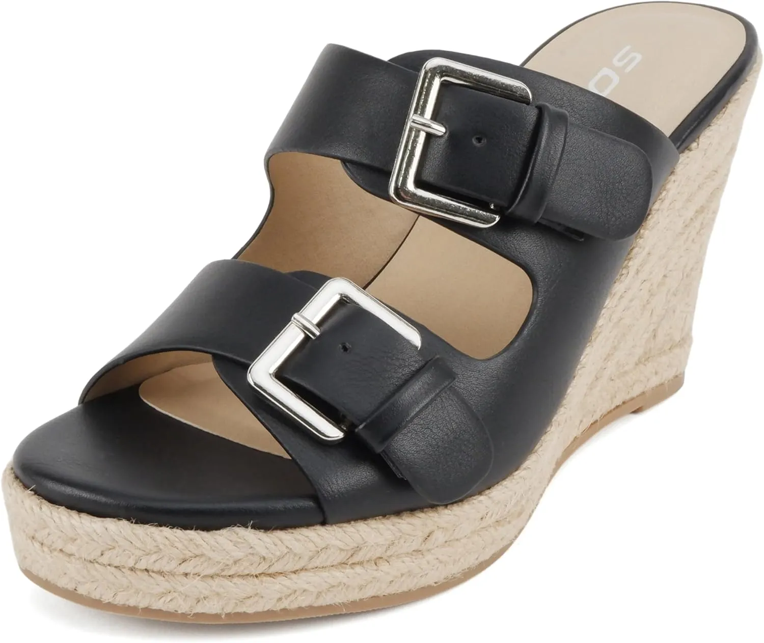 Soda “Nakia” ~ Women Open Round Toe Double Strap Wedge Sandal with Buckle Closures