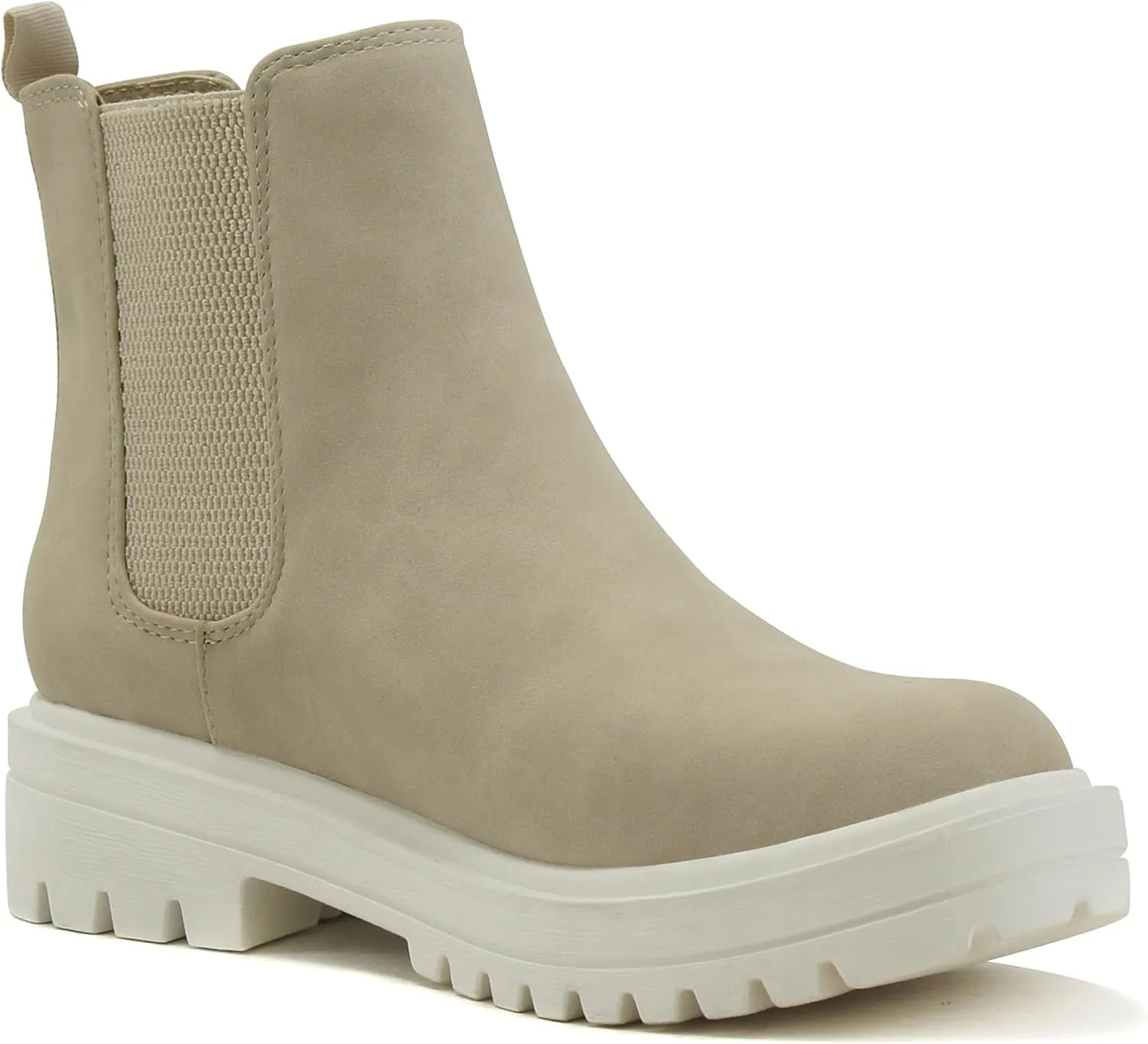 Soda Pilot ~ Women Lug Sole Low Heel Chelsea Fashion Ankle Bootie w/Double Elastic Gore