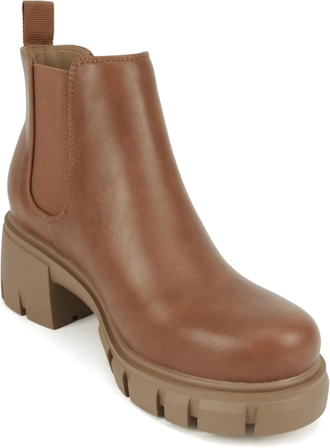 Soda PIONEER ~ Women Lug Sole Mid Heel Chelsea Fashion Ankle Bootie w/Double Elastic Gore
