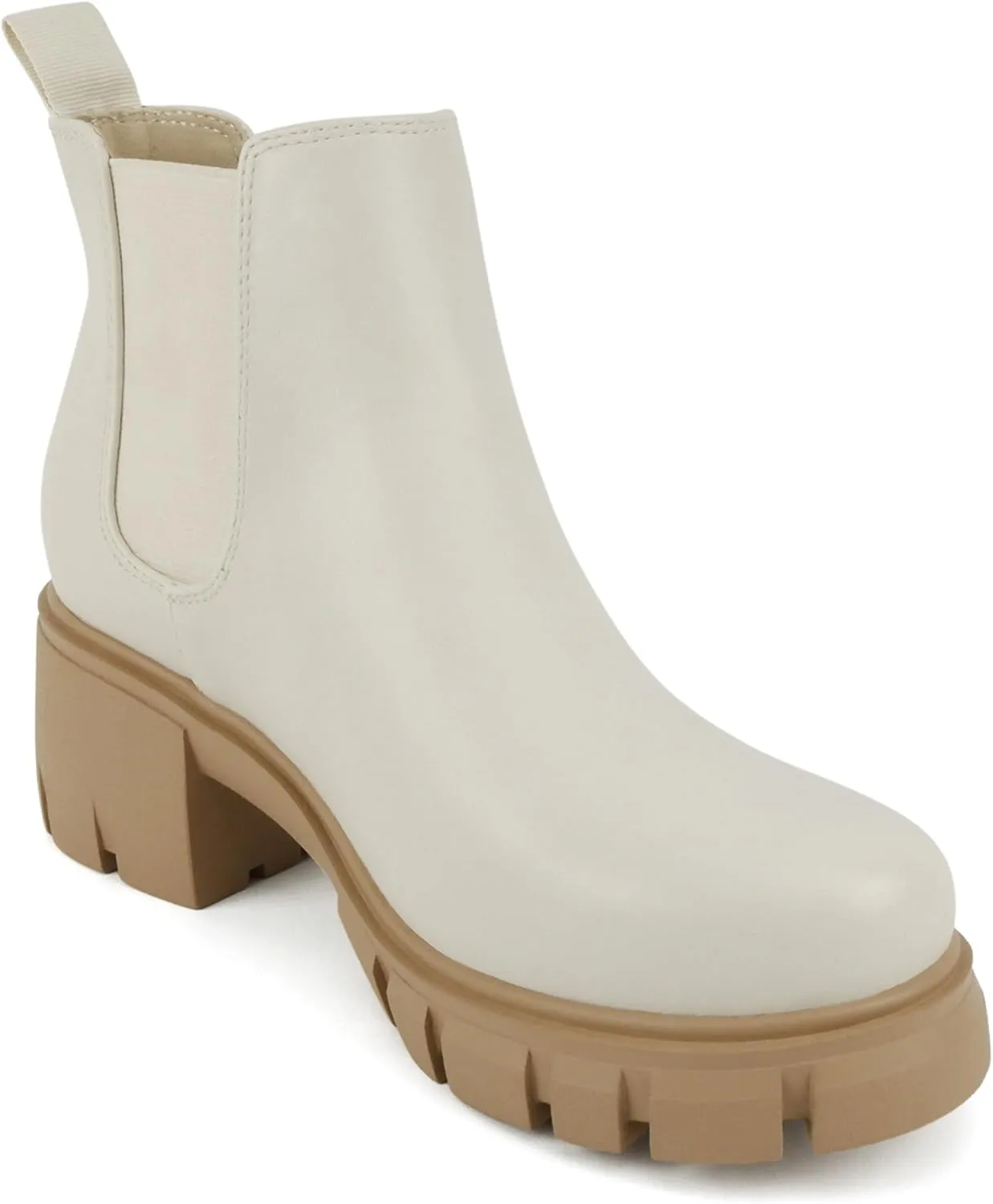 Soda PIONEER ~ Women Lug Sole Mid Heel Chelsea Fashion Ankle Bootie w/Double Elastic Gore
