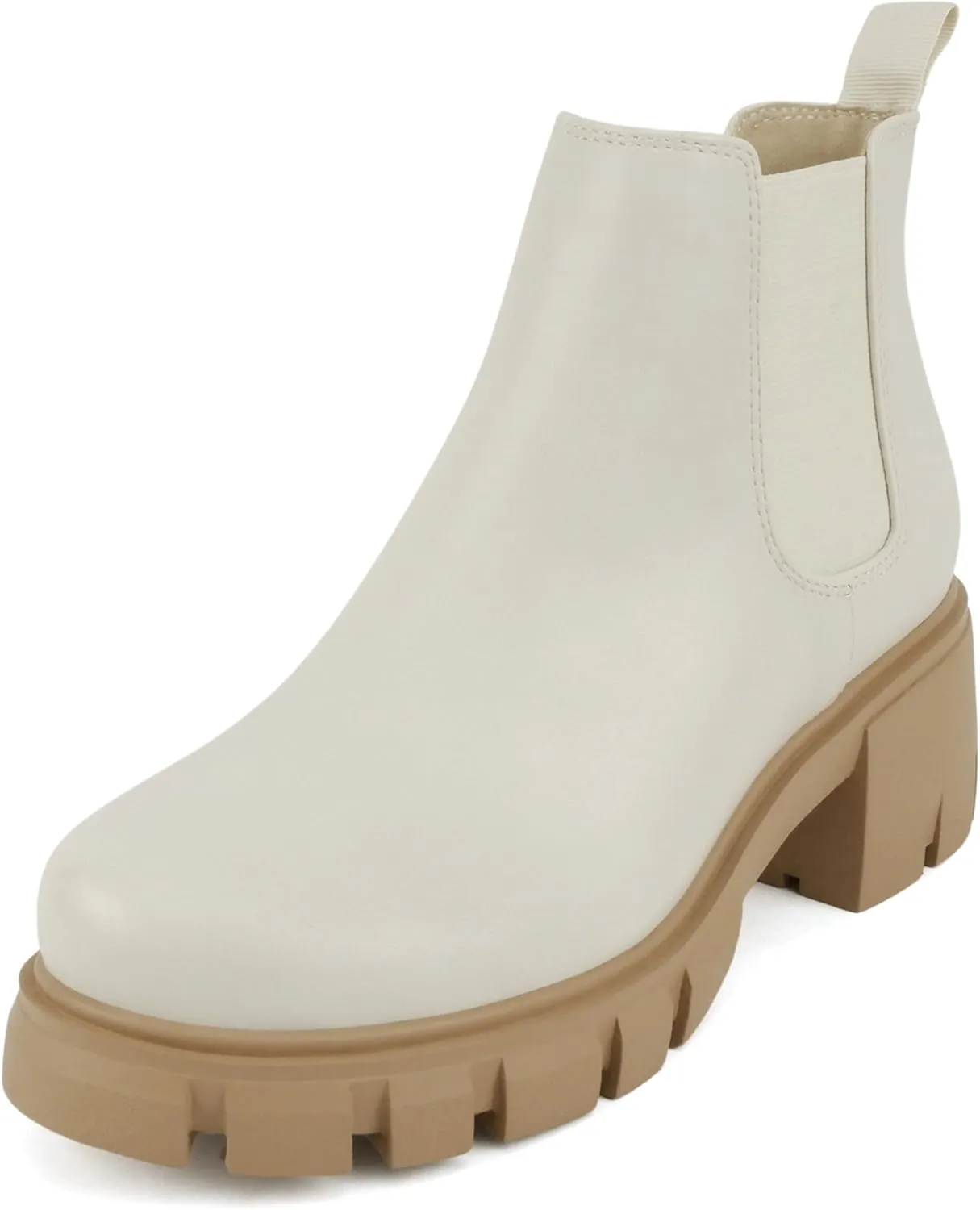 Soda PIONEER ~ Women Lug Sole Mid Heel Chelsea Fashion Ankle Bootie w/Double Elastic Gore