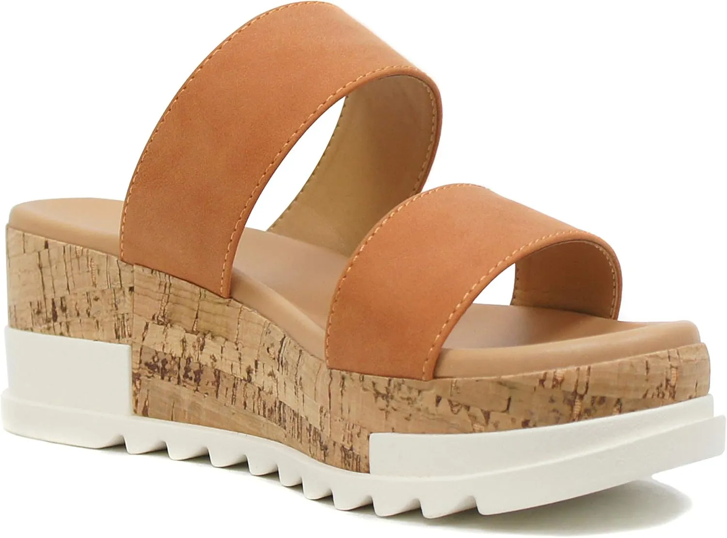 Soda Poppin ~ Slip On Flatform with Inmitation Cork Bottom and Double Straps