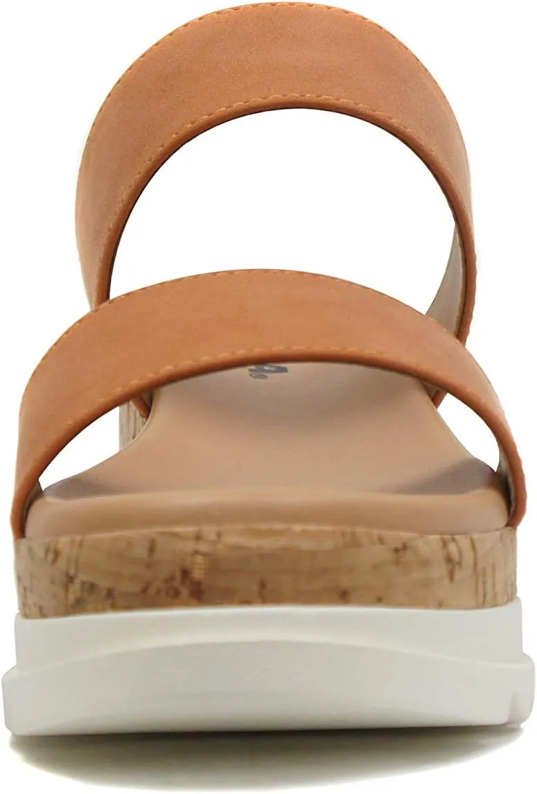 Soda Poppin ~ Slip On Flatform with Inmitation Cork Bottom and Double Straps