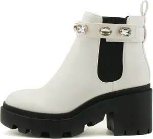 Soda PROFILE Women Lug Sole Mid Heel Chelsea Fashion Ankle Bootie w/Gleaming Studs
