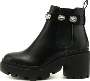 Soda PROFILE Women Lug Sole Mid Heel Chelsea Fashion Ankle Bootie w/Gleaming Studs
