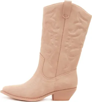 Soda Red Reno Western Cowboy Pointed Toe Knee High Pull On Tabs Boots All-White