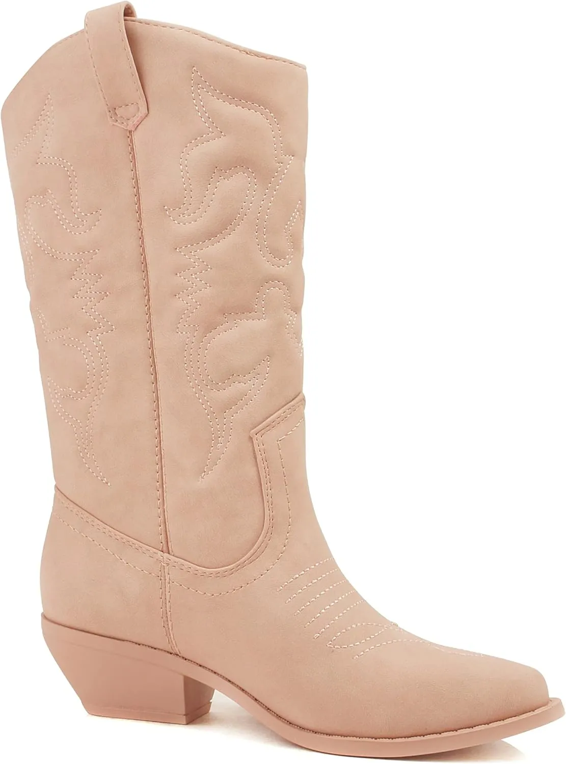 Soda Red Reno Western Cowboy Pointed Toe Knee High Pull On Tabs Boots All-White