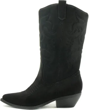 Soda RENO ~ Women Western Cowboy Stitched Pointe Toe Low Heel Ankle Mid Shaft Fashion Boots