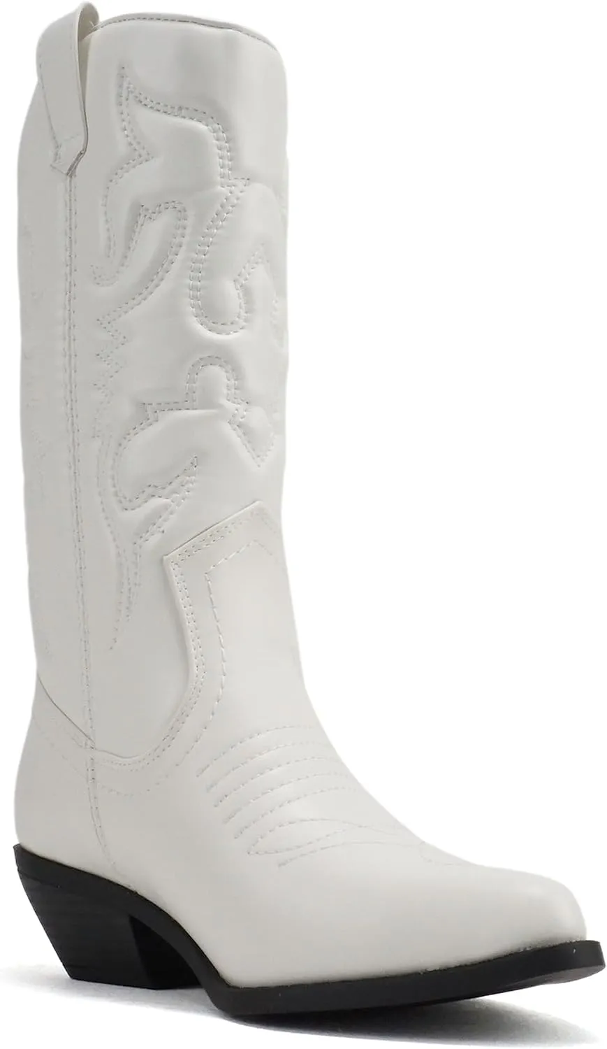 Soda RENO ~ Women Western Cowboy Stitched Pointe Toe Low Heel Ankle Mid Shaft Fashion Boots