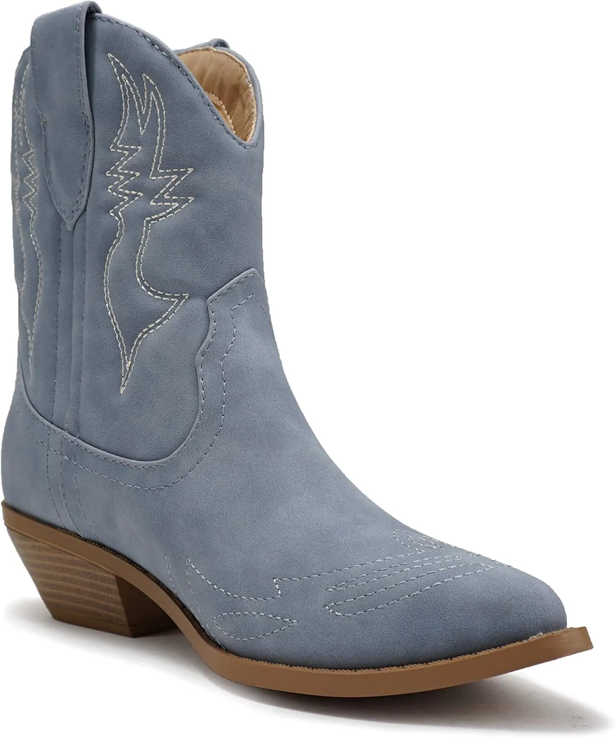 Soda RIGGING ~ Women Western Stitched Pointe Toe Low Heel Ankle Mid Shaft Boots