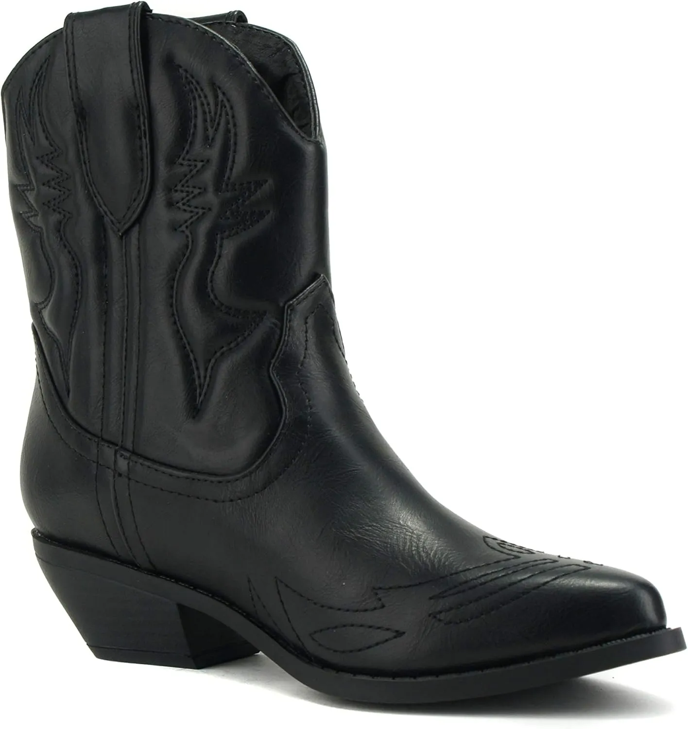 Soda RIGGING ~ Women Western Stitched Pointe Toe Low Heel Ankle Mid Shaft Boots