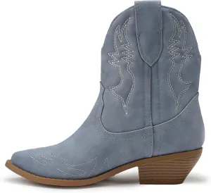 Soda RIGGING ~ Women Western Stitched Pointe Toe Low Heel Ankle Mid Shaft Boots