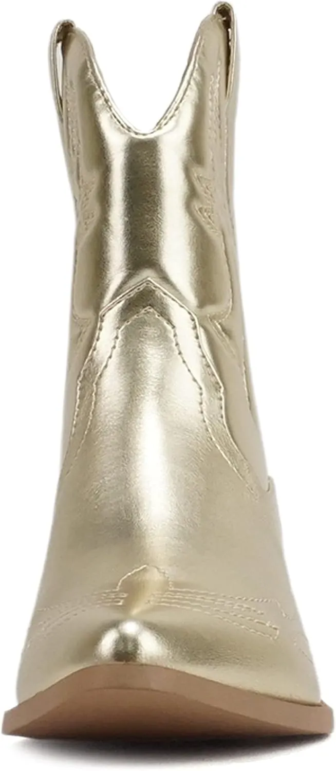 Soda RIGGING ~ Women Western Stitched Pointe Toe Low Heel Ankle Mid Shaft Boots