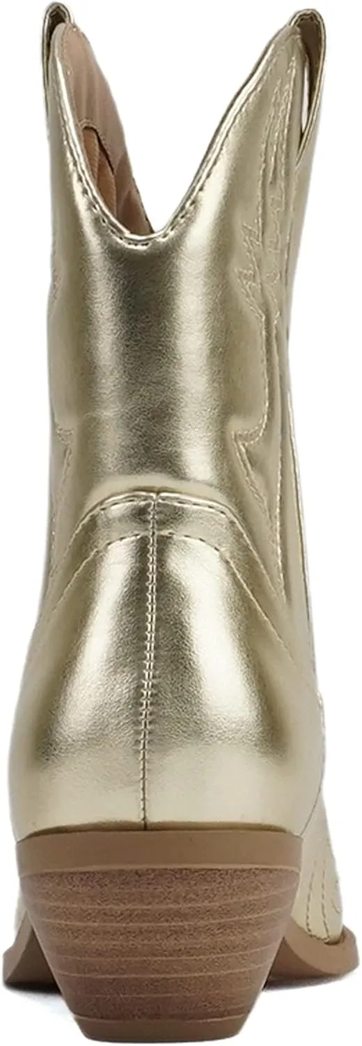 Soda RIGGING ~ Women Western Stitched Pointe Toe Low Heel Ankle Mid Shaft Boots