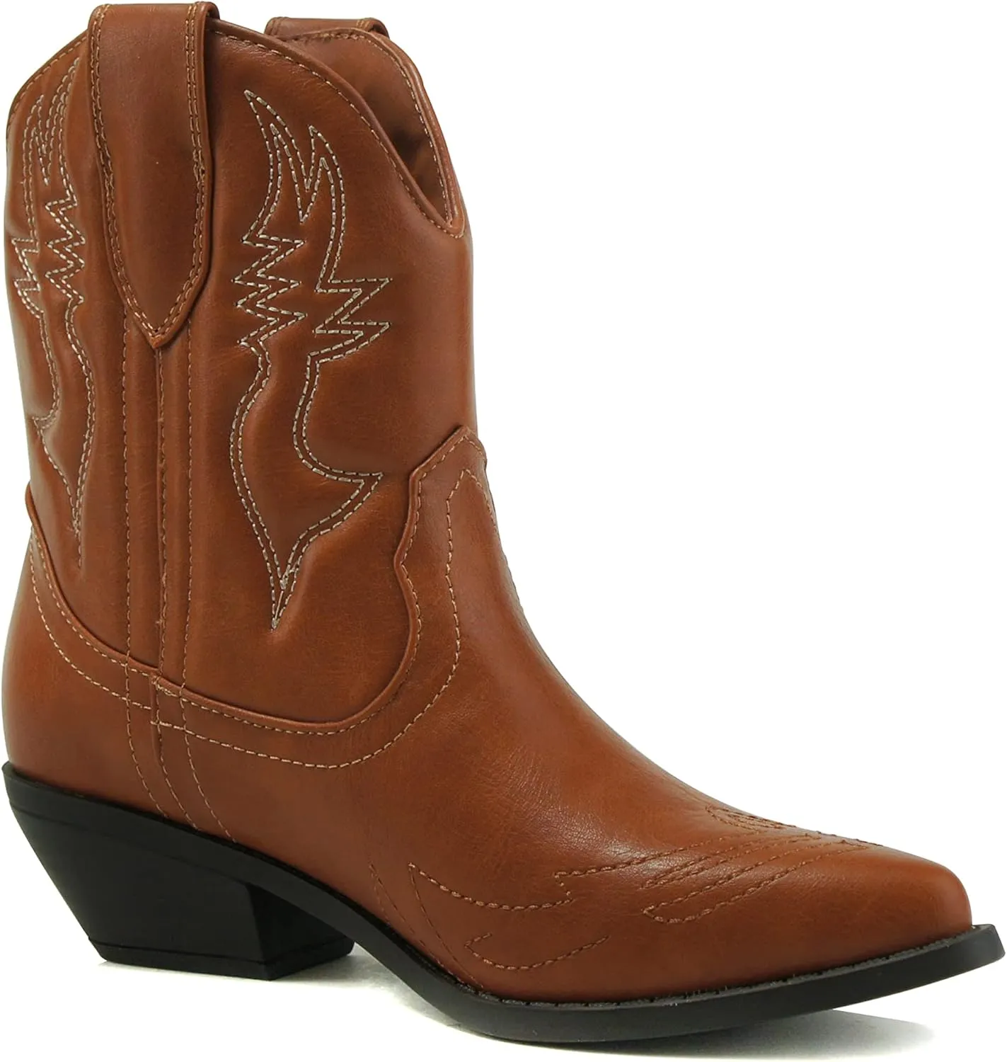 Soda RIGGING ~ Women Western Stitched Pointe Toe Low Heel Ankle Mid Shaft Boots