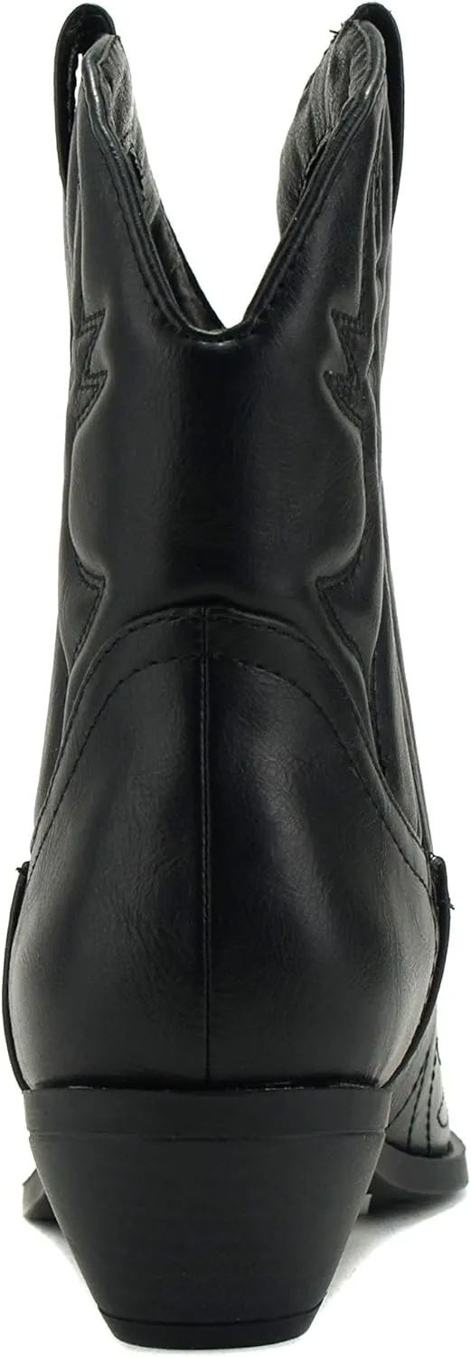 Soda RIGGING ~ Women Western Stitched Pointe Toe Low Heel Ankle Mid Shaft Boots
