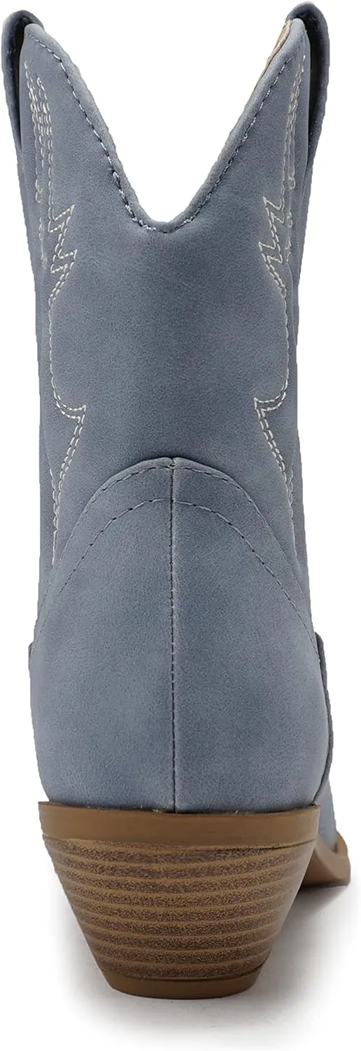 Soda RIGGING ~ Women Western Stitched Pointe Toe Low Heel Ankle Mid Shaft Boots
