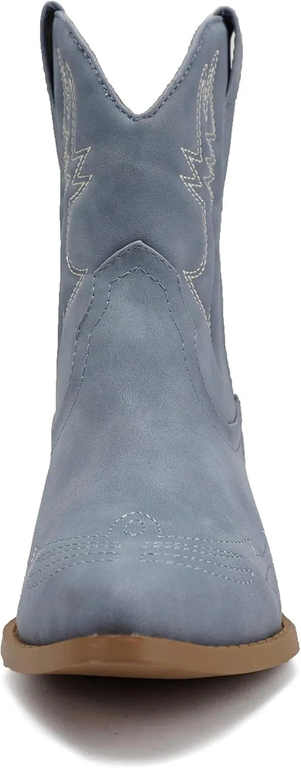 Soda RIGGING ~ Women Western Stitched Pointe Toe Low Heel Ankle Mid Shaft Boots