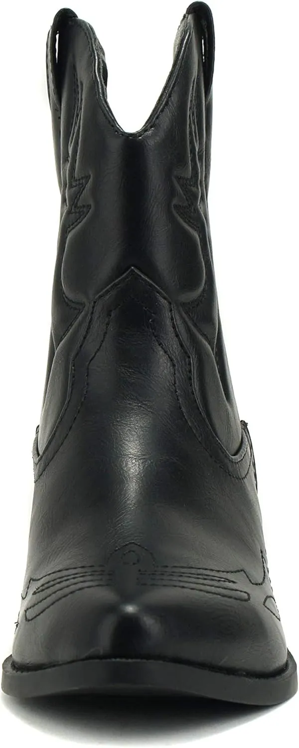 Soda RIGGING ~ Women Western Stitched Pointe Toe Low Heel Ankle Mid Shaft Boots