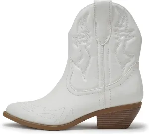 Soda RIGGING ~ Women Western Stitched Pointe Toe Low Heel Ankle Mid Shaft Boots
