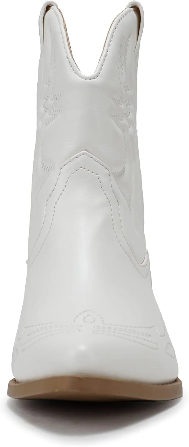 Soda RIGGING ~ Women Western Stitched Pointe Toe Low Heel Ankle Mid Shaft Boots